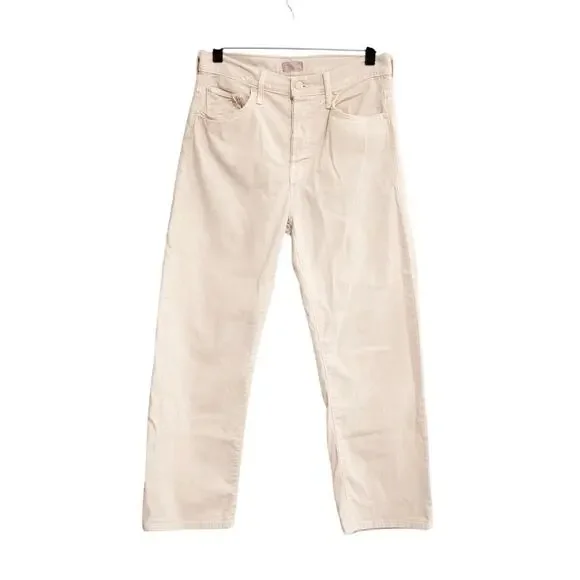 Mother The Ditcher Crop Jeans Chalk It Up Beige Straight Leg High Waist SZ 25